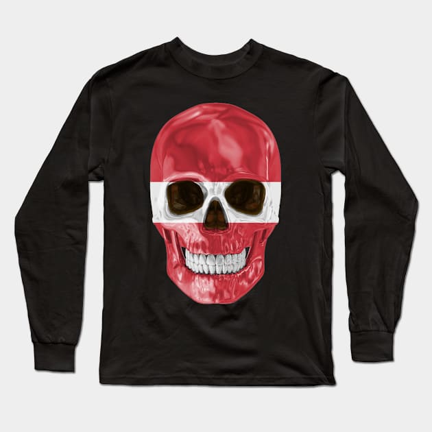 Latvia Flag Skull - Gift for Latvian With Roots From Latvia Long Sleeve T-Shirt by Country Flags